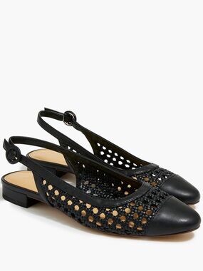 J.Crew Black Slingback Woven Leather Flats | Size 7.5